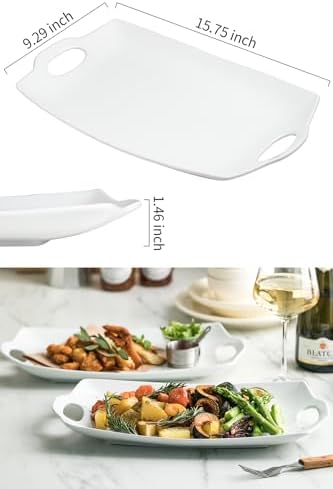 Turkey Platter for Thanksgiving, 16 inch Serving Tray with Handles in 16 inch in White, alternate view 3