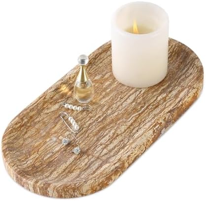 Turkish Natural Marble Tray, 12"x6" Vanity Decorative Tray for Countertop Organizer, Catchall Tray for Perfume