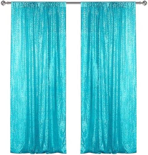 Turquoise Sequin Backdrop Curtain 2 Panels 2FTx8FT Glitter Turquoise Background Drapes Sparkle Photography