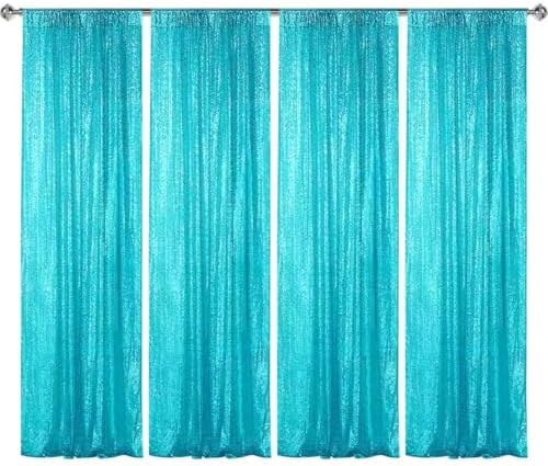 Turquoise Sequin Backdrop Curtain 4 Panels 2FTx8FT Glitter Turquoise Background Drapes Sparkle Photography