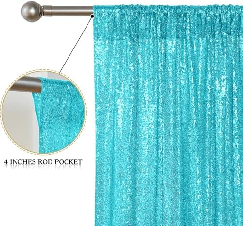 Turquoise Sequin Backdrop Curtain 4 Panels 2FTx8FT Glitter Turquoise Background Drapes Sparkle Photography, alternate view 4