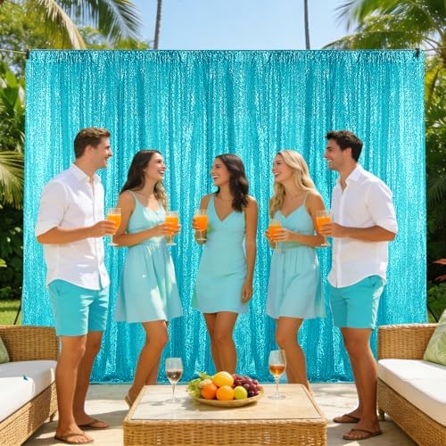 Turquoise Sequin Backdrop Curtain 4FTx8FT Glitter Turquoise Background Drapes Sparkle Photography Backdrop for, alternate