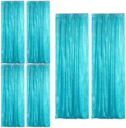 Turquoise Sequin Backdrop Curtain 6 Panels 2FTx8FT Glitter Turquoise Background Drapes Sparkle Photography