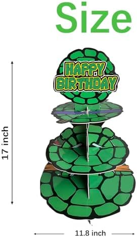 Turtle Cupcake Stand for Table Decorations Green 3-Tier Cupcake Stand for 24 Cupcakes Cartoon Kids Birthday, alternate view 3