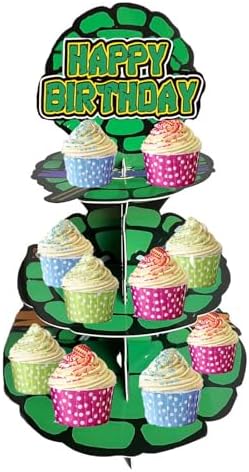 Turtle Cupcake Stand for Table Decorations Green 3-Tier Cupcake Stand for 24 Cupcakes Cartoon Kids Birthday, alternate view 4