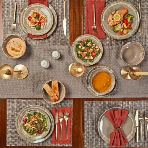 Tuscan Collection Reactive Glaze 4 Piece Stoneware Cereal Bowl Set Dining Kitchen Tableware Service for 4, Brown, alternate