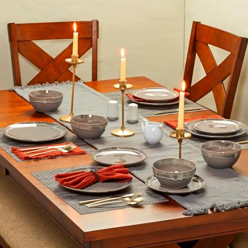 Tuscan Collection Reactive Glaze 4 Piece Stoneware Dinner Plate Set Dining Kitchen Tableware Service for 4, alternate view 5