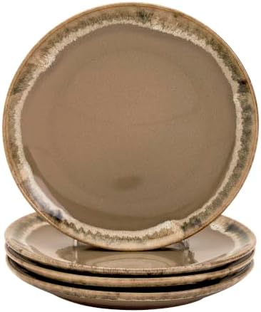 Tuscan Collection Reactive Glaze 4 Piece Stoneware Salad Plate Set Dining Kitchen Tableware Service for 4, Brown