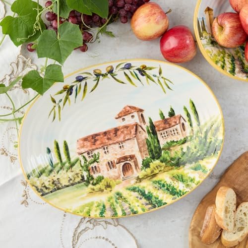 Tuscany Oval Platter - 16” Stoneware Serving Dish Featuring Scenic Italian Countryside with Villas, Vineyards &, alternate
