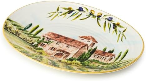 Tuscany Oval Platter - 16” Stoneware Serving Dish Featuring Scenic Italian Countryside with Villas, Vineyards &, alternate