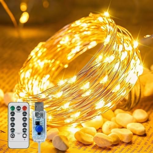 Twinkle Fairy Lights 8 Modes with Remote and Timer 33ft 100LED USB Plug in String Lights Waterproof String