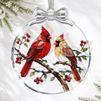 Two Cardinals Bird Christmas Ornament Glass 3 * 3.3 in for Tree Decorations
