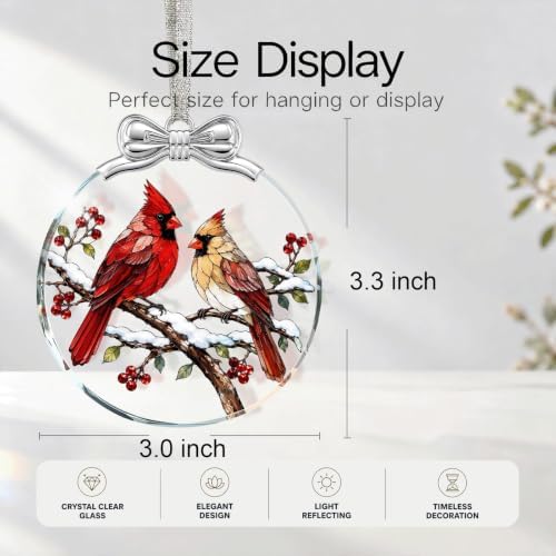 Two Cardinals Bird Christmas Ornament Glass 3 * 3.3 in for Tree Decorations, alternate view 2