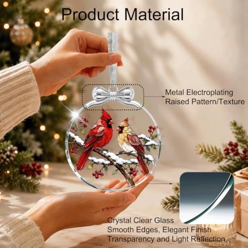 Two Cardinals Bird Christmas Ornament Glass 3 * 3.3 in for Tree Decorations, alternate view 3