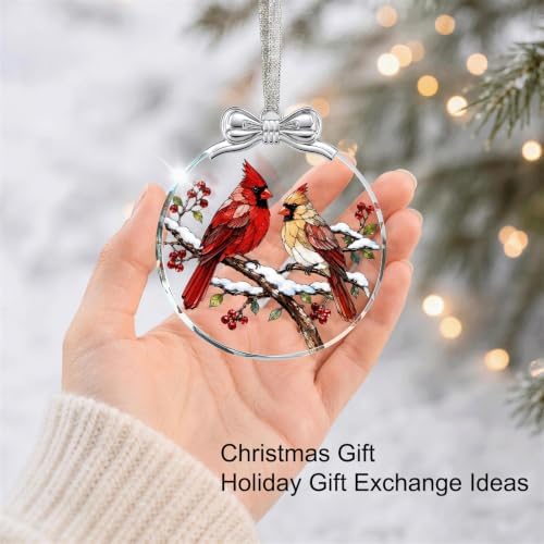 Two Cardinals Bird Christmas Ornament Glass 3 * 3.3 in for Tree Decorations, alternate view 4