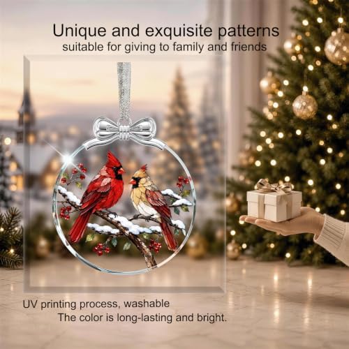 Two Cardinals Bird Christmas Ornament Glass 3 * 3.3 in for Tree Decorations, alternate view 5