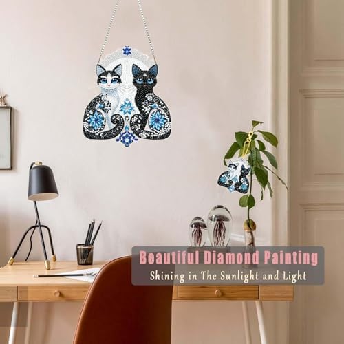 Two Cats Diamond Painting Hanging Decoration Kit, DIY Special-Shaped Rhinestone Window Hanging Kit, Suitable for, alternate
