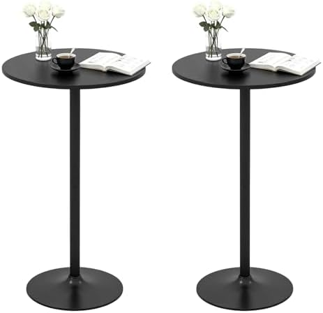 Two-in-one Adjustable Height Bar Tables, 24-inch Round Cocktail Table with Sturdy Metal Base, 40"/22" Two