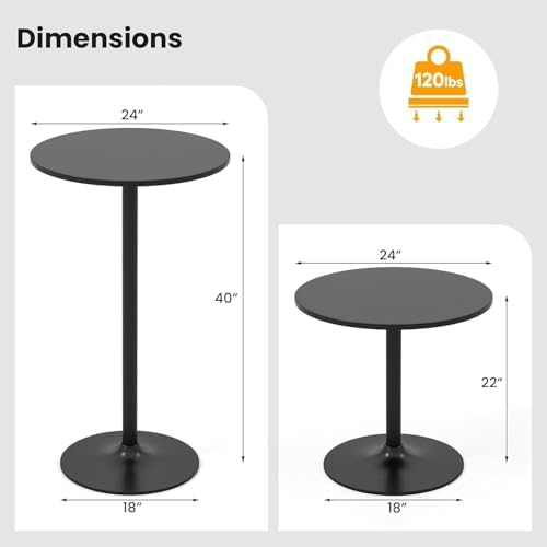 Two-in-one Adjustable Height Bar Tables, 24-inch Round Cocktail Table with Sturdy Metal Base, 40"/22" Two, alternate view 3