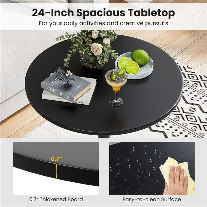 Two-in-one Adjustable Height Bar Tables, 24-inch Round Cocktail Table with Sturdy Metal Base, 40"/22" Two, alternate view 5