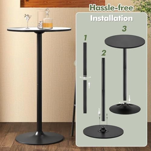 Two-in-one Adjustable Height Bar Tables, 24-inch Round Cocktail Table with Sturdy Metal Base, 40"/22" Two, alternate view 6