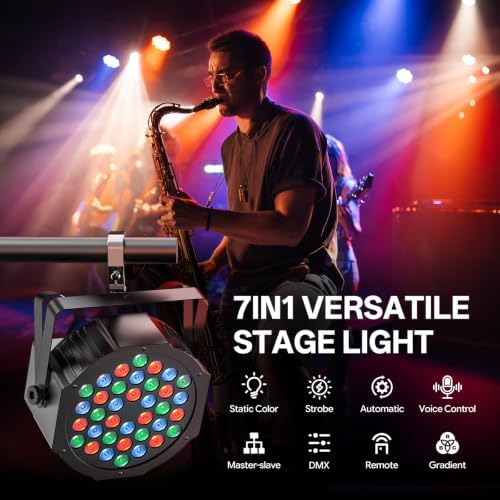 U`King LED Par Lights DJ Stage Light RGB 36 LED with Sound Activated Remote Control DJ Uplighting for Wedding, alternate view