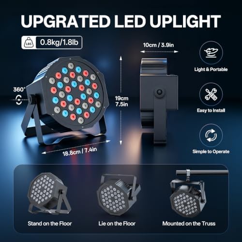 U`King LED Par Lights DJ Stage Light RGB 36 LED with Sound Activated Remote Control DJ Uplighting for Wedding, alternate view