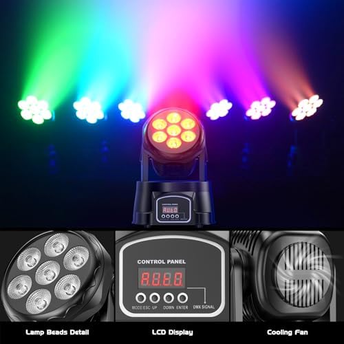 U`King Moving Head Light RGBW LED Stage Lighting Effect 7x10W Moving Heads Wash Lights by DMX and Remote Control, alternate