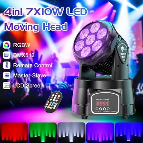 U`King Moving Head Light RGBW Stage Lighting DJ Lights 7 x 10W LED Beam Spotlight 9/14 CH Wash Light with DMX, alternate view
