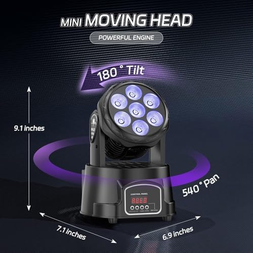 U`King Moving Head Light RGBW Stage Lighting DJ Lights 7 x 10W LED Beam Spotlight 9/14 CH Wash Light with DMX, alternate view