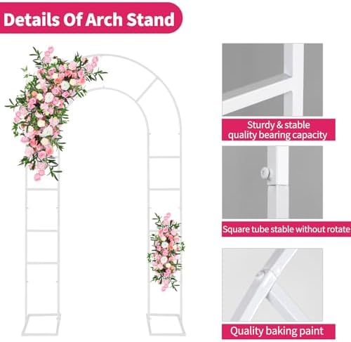 U-Shaped Metal Arched Flower Rack Perfect for Wedding Decorations and Celebrations 7.2 x 4.2 FT Wedding Arch, alternate view
