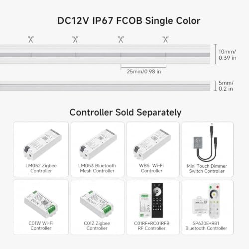 UL Listed IP67 Waterproof COB LED Strip Cool White 6000K, alternate view 4