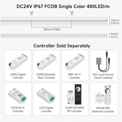 UL Listed IP67 Waterproof COB LED Strip Warm White 3000K, alternate view 4