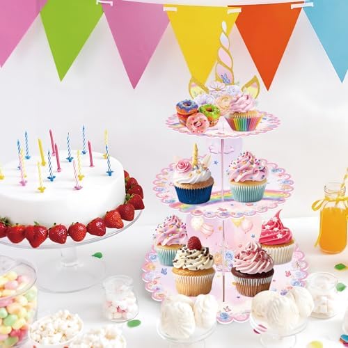 Unicorn Cupcake Stand, 3-Tier Unicorn Rainbow Cupcake Holder in Unicorn, alternate view 2
