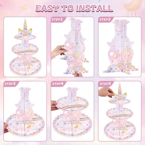 Unicorn Cupcake Stand, 3-Tier Unicorn Rainbow Cupcake Holder in Unicorn, alternate view 4