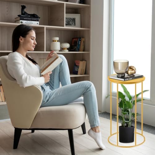 Upgraded 21.6"x9.8" Gold Pedestal Table - Accent Side Table for Living Room in 21.6"x9.8" in Gold, alternate view 2