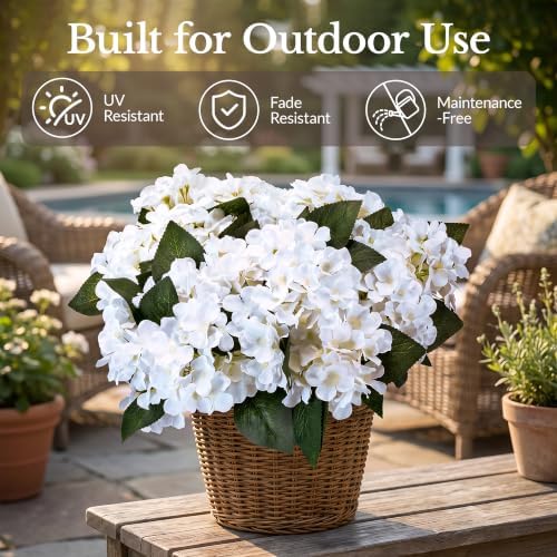 Upgraded 7-Head Blue Hydrangea Artificial Flowers, UV Resistant, 4PCS, alternate view 4