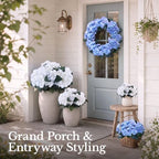 Upgraded 7-Head Blue Hydrangea Artificial Flowers, UV Resistant, 4PCS, alternate view 5