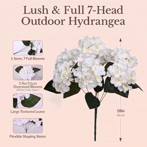 Upgraded 7-Head White Hydrangea Artificial Flowers, UV Resistant, 4PCS, alternate view 2