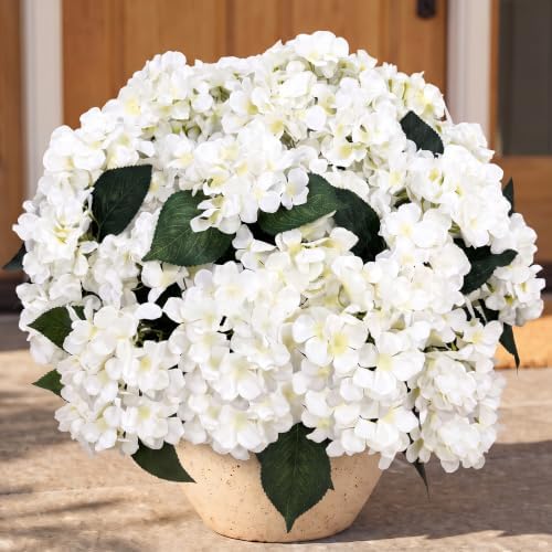 Upgraded 7-Head White Hydrangea Artificial Flowers, UV Resistant, 8PCS