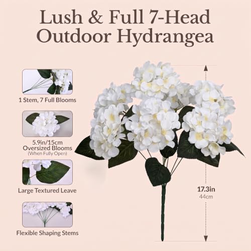Upgraded 7-Head White Hydrangea Artificial Flowers, UV Resistant, 8PCS, alternate view 2