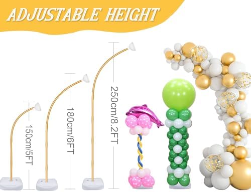 [Upgraded] Balloon Arch Kit 8.2ft+6ft, Gold Half Balloon Arch Stand with Base, Free Bending Top Curve Balloon, alternate view