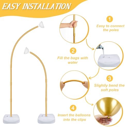 [Upgraded] Balloon Arch Kit 8.2ft+6ft, Gold Half Balloon Arch Stand with Base, Free Bending Top Curve Balloon, alternate view