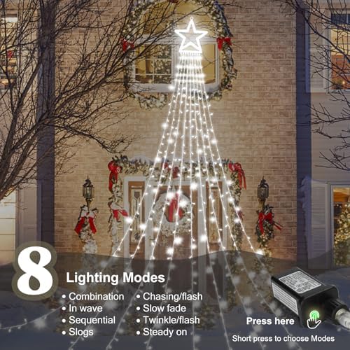 (Upgraded Christmas Decoration Outdoor Star String Lights, 320 LED Christmas Tree Topper Lights with 12" Lighted, alternate