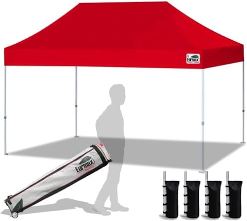 USA 10'x15' Pop Up Canopy Tent Commercial Instant Canopies with Heavy Duty Roller Bag, Bonus 4 Sand Weights Bags