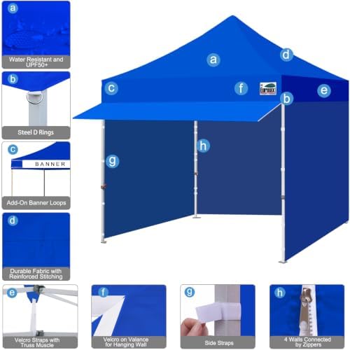 USA 10x10 Pop Up Canopy, Commercial Tent with Patented No-Tip Rolling Bag,30sqft Extension Awning & 4 Zippered, alternate