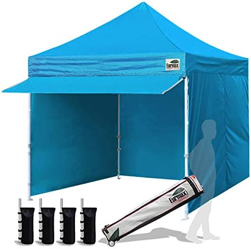 USA 10x10 Pop Up Canopy, Commercial Tent with Patented No-Tip Rolling Bag,30sqft Extension Awning & 4 Zippered