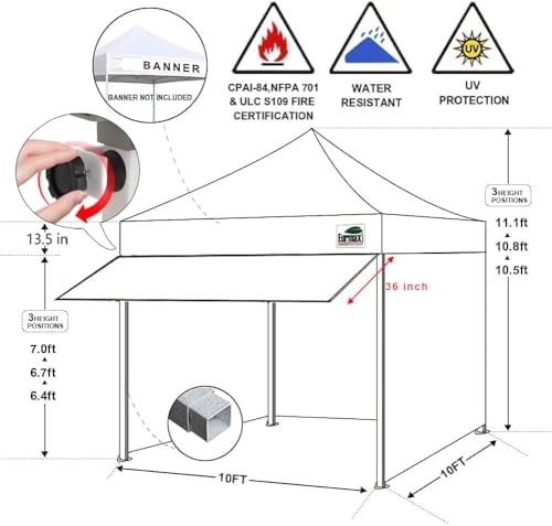 USA 10x10 Pop Up Canopy, Commercial Tent with Patented No-Tip Rolling Bag,30sqft Extension Awning & 4 Zippered, alternate