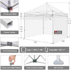 USA 10x10 Pop Up Canopy, Commercial Tent with Patented No-Tip Rolling Bag,30sqft Extension Awning & 4 Zippered, alternate