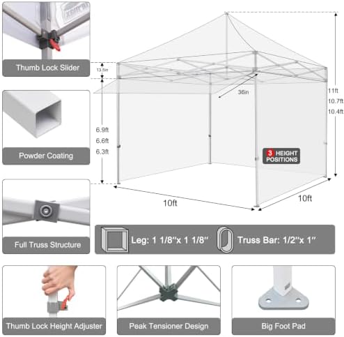 USA 10x10 Pop Up Canopy, Commercial Tent with Patented No-Tip Rolling Bag,30sqft Extension Awning & 4 Zippered, alternate